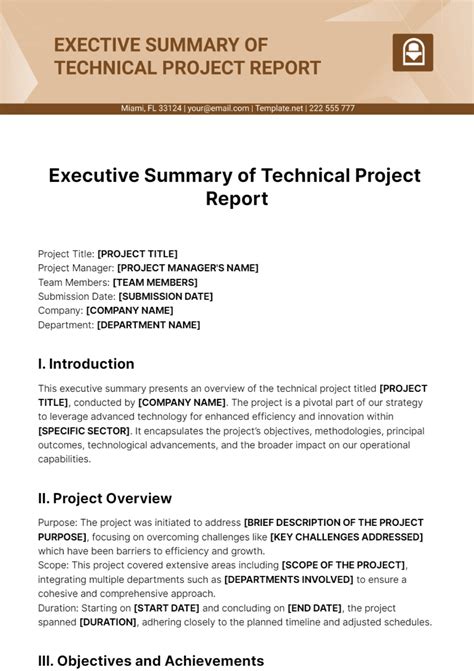 Free Executive Summary Of Technical Project Report Template Edit