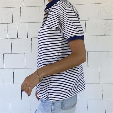 Vintage S Blue And White Stripe Cotton Polo Button Depop