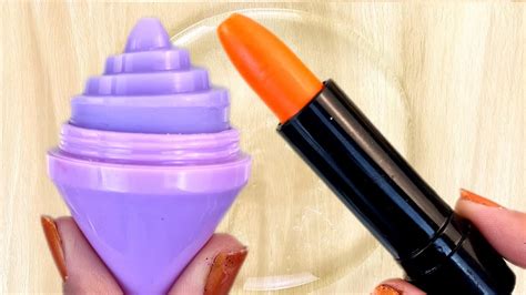 Slime Coloring With Makeup Mixing Lipstick Into Clear Slime