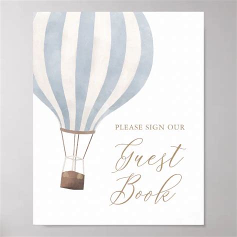 Blue Hot Air Balloon Baby Shower Guest Book Sign Zazzle