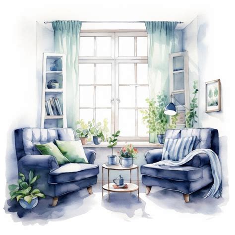 Premium Ai Image There Is A Painting Of A Living Room With A Couch