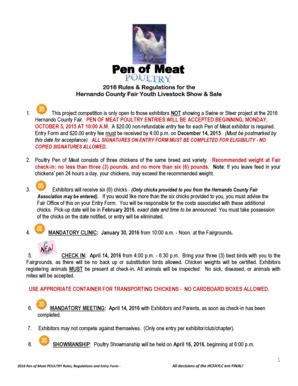 Fillable Online Hcfa Youth Livestock Poultry Pen Of Meat Rules And