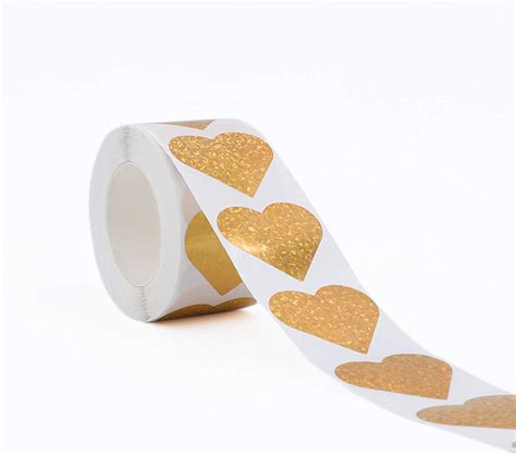 Mercei 1 5 Gold Heart Stickers With Glitter Holographic Gravel Pattern