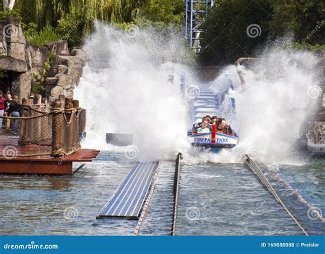 Visitors Enjoying A Ride On Poseidon Water Roller Coaster Europa Park