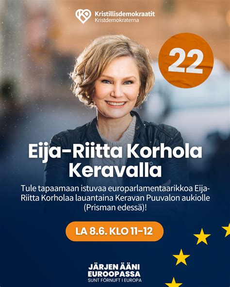 Europarlamentaarikko Eija Riitta Korhola Keravalla La 8 6 KD Osastot