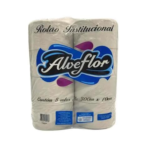 Papel Higiênico Rolão Branco 8 rolos de 300 metros Alveflor Papel