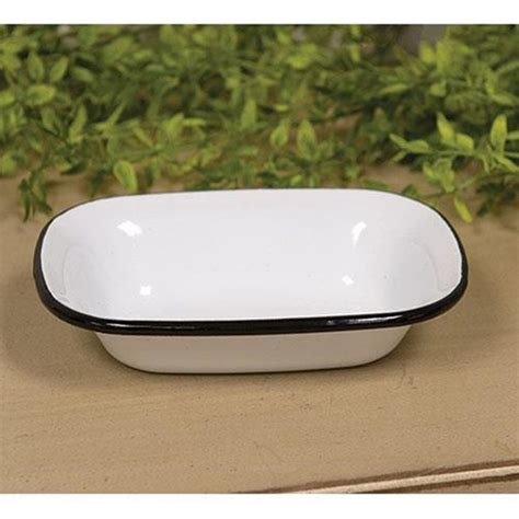 Enamel Dish Is A White Enamel Dish With A Bold Black Trim Great For