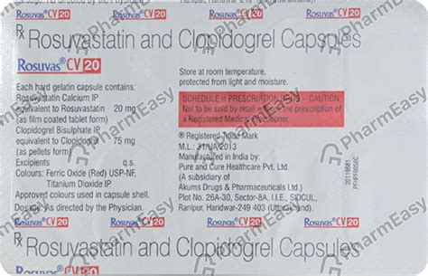 Rosunova Cv 20mg Strip Of 10 Capsules Uses Side Effects Price