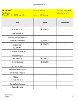 Fillable Online Bid Tabulation Form 6 Xlsx Fax Email Print PdfFiller