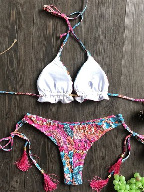 Sexy Bikini Floral Print Swimwear String Bikini Set Push Up