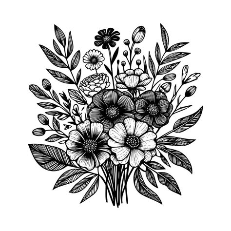 Black And White Flowers Hand Drawn Vector Illustration Isolated White