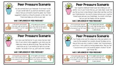 Peer Pressure Scenario Cards For Teenagers I School Counseling Lesson