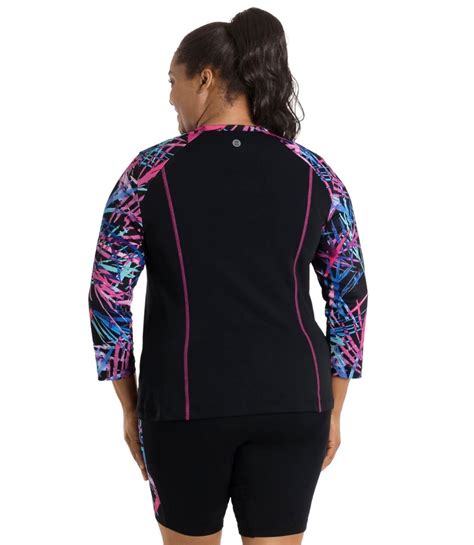 Junoactive Aquasport Three Quarter Sleeve Plus Size Rash Guard Sunset