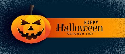 Free Vector Scary Halloween Banner With Smiling Pumpkin