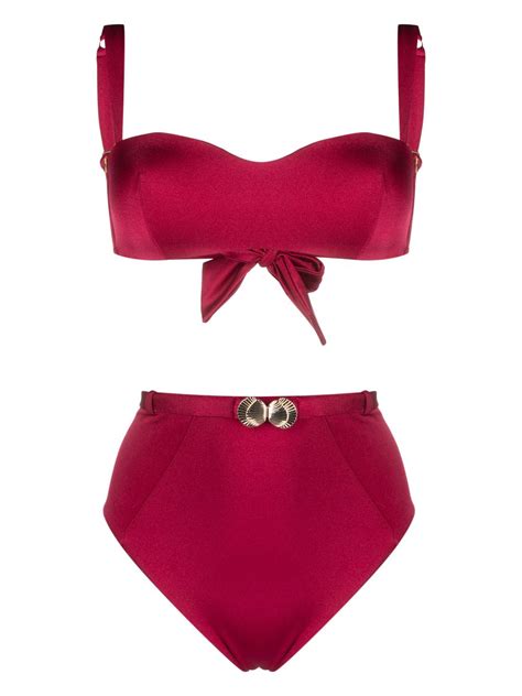 Noire Swimwear Seashell Bandeau Bikini Set Red Farfetch