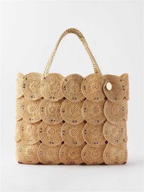 Rabanne Cabas Raffia Disc Tote Bag Womens Natural Raffia Bag