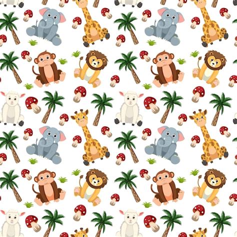 Free Vector Cute Animals Seamless Pattern