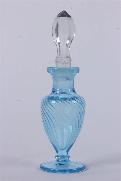 Blue Swirl Glass Perfume Bottle W Clear Paneled Ground Stopper Grey Tipped Antique Perfume