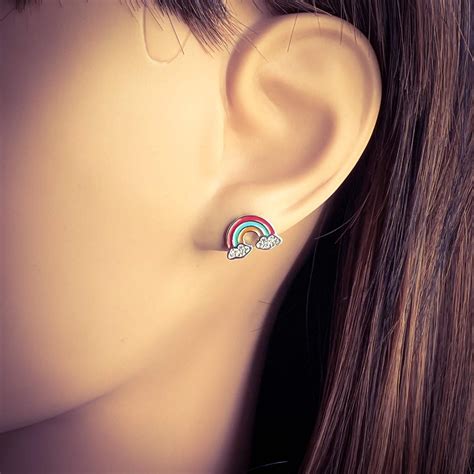 Ohrringe Ohrstecker 925 Sterling Silber Vergoldet Regenbogen Mit