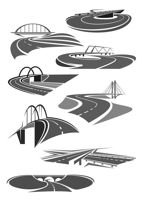 Vector Icons Of Road Tunnels And Highway Bridges 12683443 Vector Art At