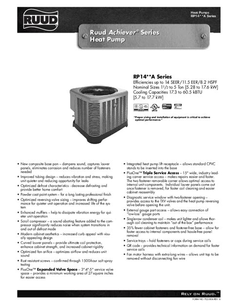 Fillable Online Rheem Ruud 4 Ton 14 Seer Heat Pump Split System Fax Email Print Pdffiller