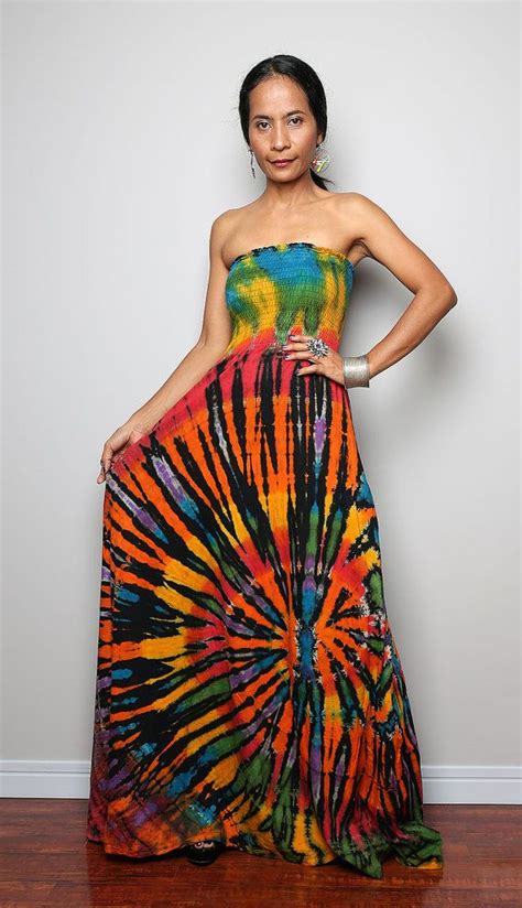 Tie Dye Dress Boho Hippie Funky Smocked Maxi Dress Funky Etsy Tie Dye Dress Boho Tie Dye