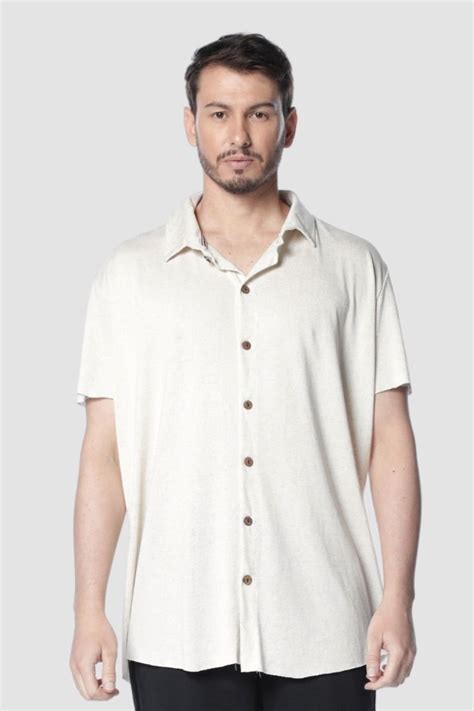 Camisa de Botão Masculina Linho Algodão Off Kartter