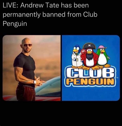 Live Andrew Tate Has Been Permanently Banned From Club Penguin Funny