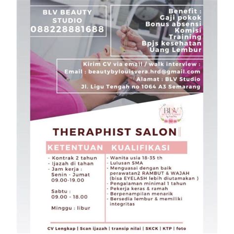 Lowongan Kerja Therapis Beautician Di BLV Beauty Studio LokerSemar Id