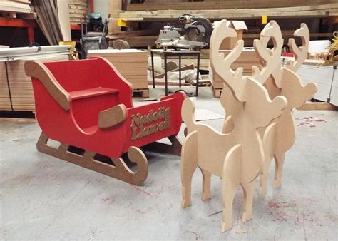 Santas Sleigh And Reindeer Mdf Large Unpainted Wooden To Sit In 1150mm