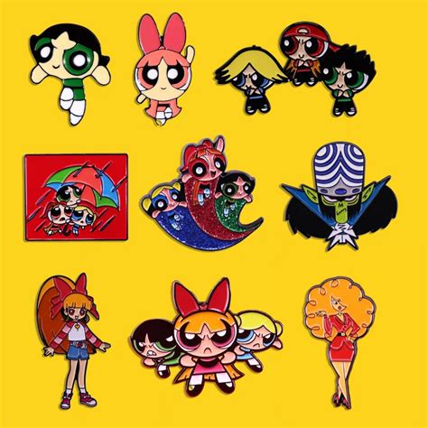 High Quality New Cute Powerpuff Girls Enamel Pin Kawaii Girl Anime Badge Lapel Pin Unique