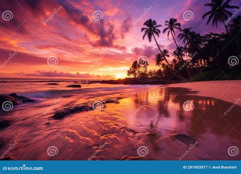 Sunrise on Tropical Beach with Pink Sky. Generative AI. Stock ...