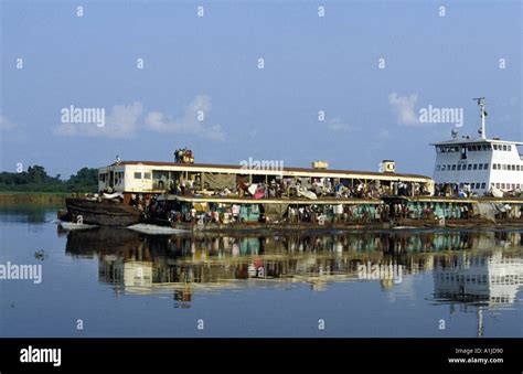 River boat transport on the Zaire river Democratic Republic of Congo ...