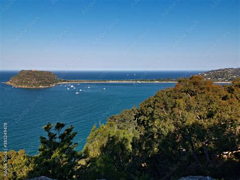 Beautiful Afternoon View Of Ocean Island And Deep Blue Sky From Top Of