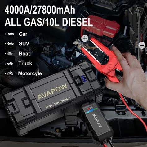 Avapow Car Jump Starter A Peak Mah Battery Jump Starter For