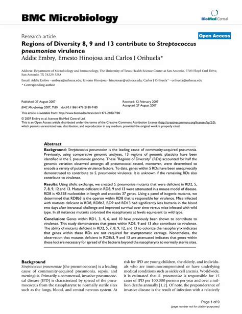 PDF Regions Of Diversity 8 9 And 13 Contribute To Streptococcus