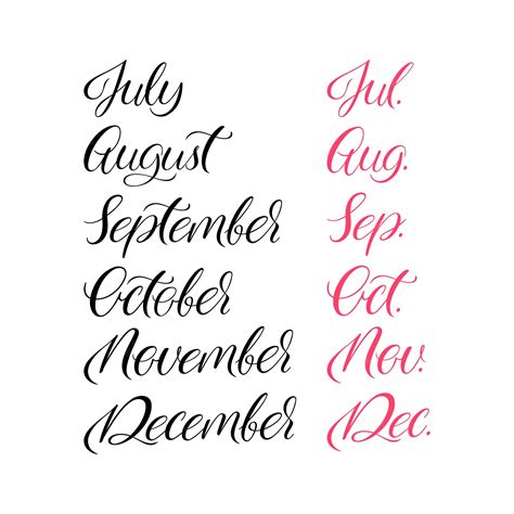 Premium Vector Calligraphic Set Of Six Months Of The Year Brush Hand