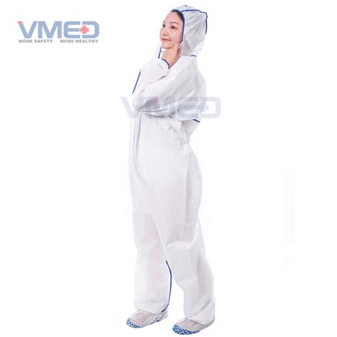 Disposable Type Sms White Coverall With Overlocking Stitch From