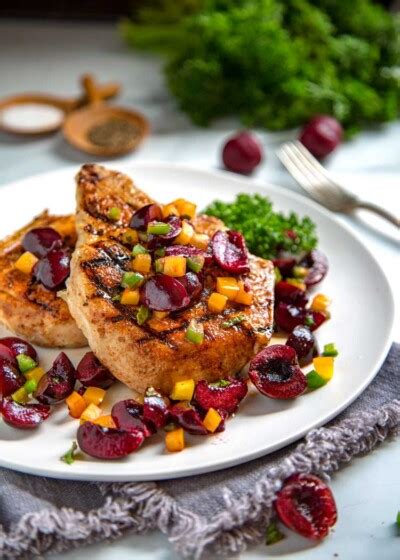 Grilled Pork Chops And Cherry Salsa Kevin Is Cooking