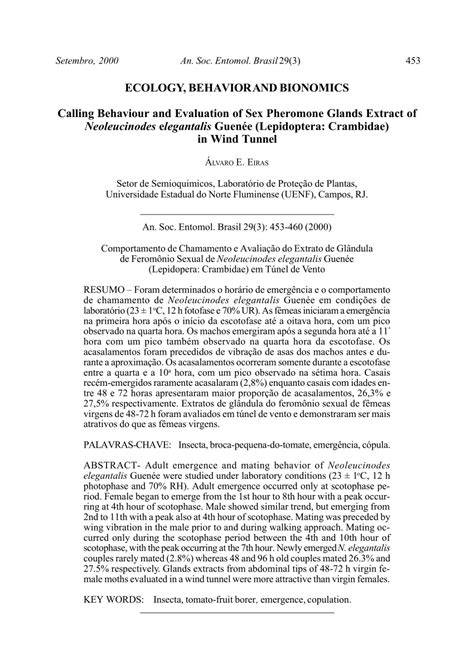 PDF Calling Behaviour And Evaluation Of Sex Pheromone Glands Extract Of Neoleucinodes