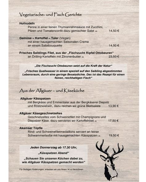 Unsere Speisekarte In Unserem Restaurant Bei Immstadt Im Allg U