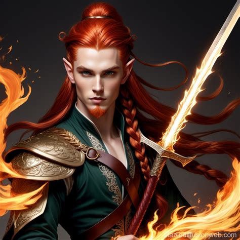 Red Haired Elven Bladesong Warrior With Firebolt And Sword Stable