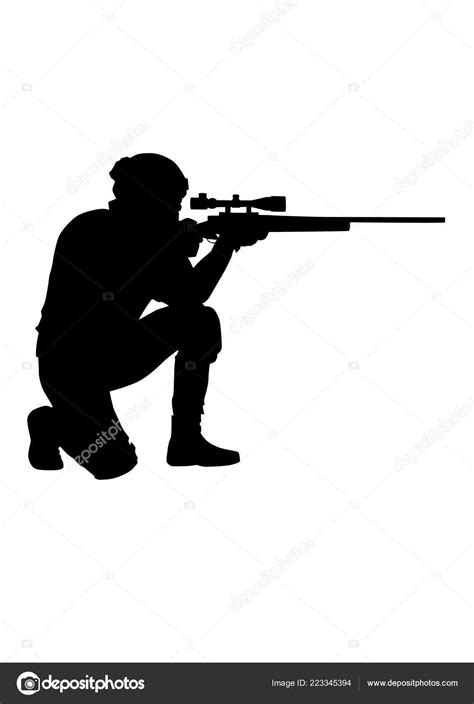 Police Forces Sniper Aims Rifle Vector Silhouette Stock Vector Image By