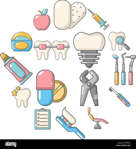 Estomatología Dental Conjunto De Iconos Ilustración De Dibujos Animados De 16 Iconos