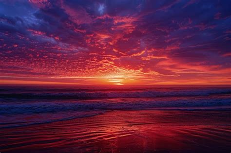 Premium Photo A Red And Blue Sunset Over The Ocean