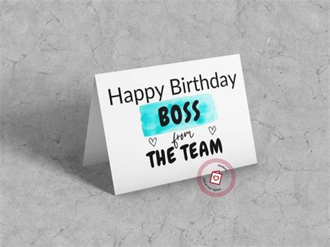 Printable Birthday Card For Boss 7 X 5 Inch Boss Card Instant