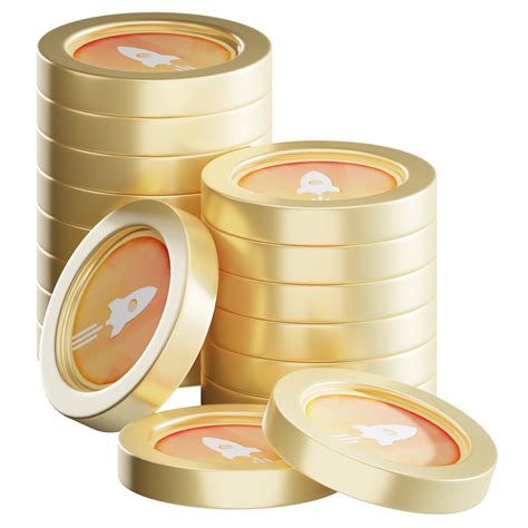 Rocket Pool RPL coin stacks cryptocurrency. 3D render illustration