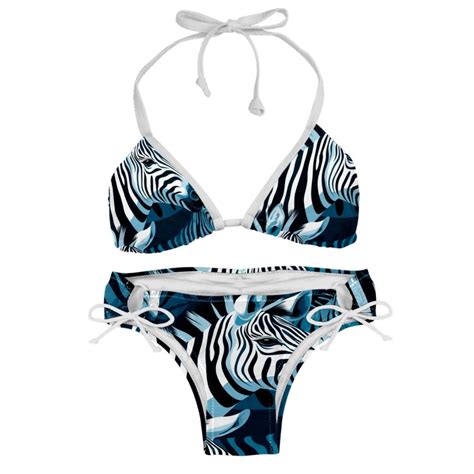 Zebra Adjustable Strap Detachable Sponge Bikini Set Two Pack For