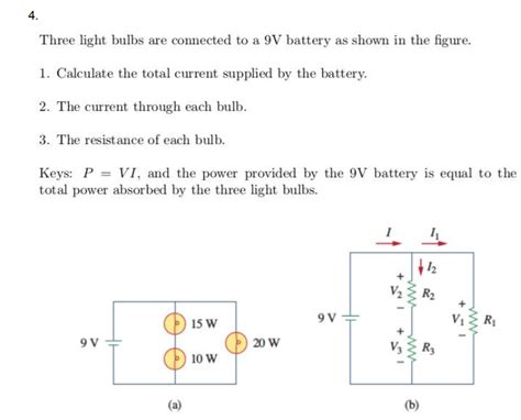 Solved Three Light Bulbs Are Connected To A V Battery As Chegg