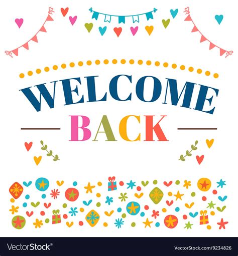 Welcome back text with colorful design elements Vector Image